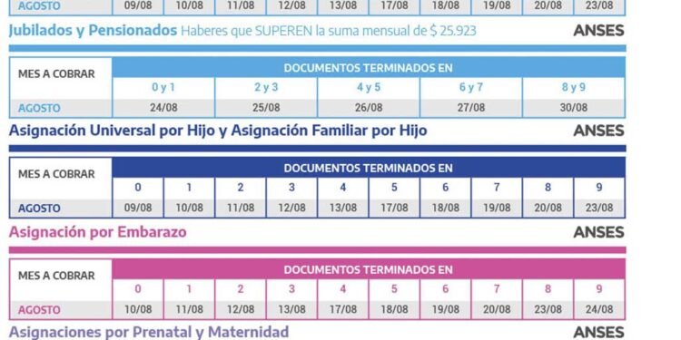 Calendario de cobro de Anses: fechas para agosto de 2026